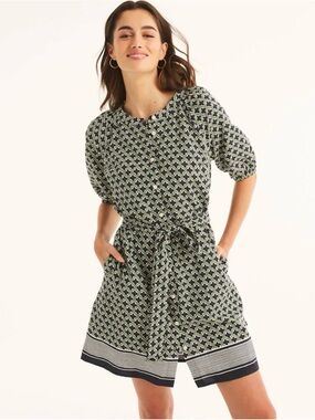 Small Nautica Jeans Printed Short Dress in Navy and Green linen viscose